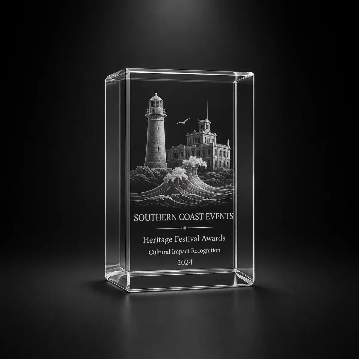 High-definition example of three-dimensional laser etching inside a crystal award