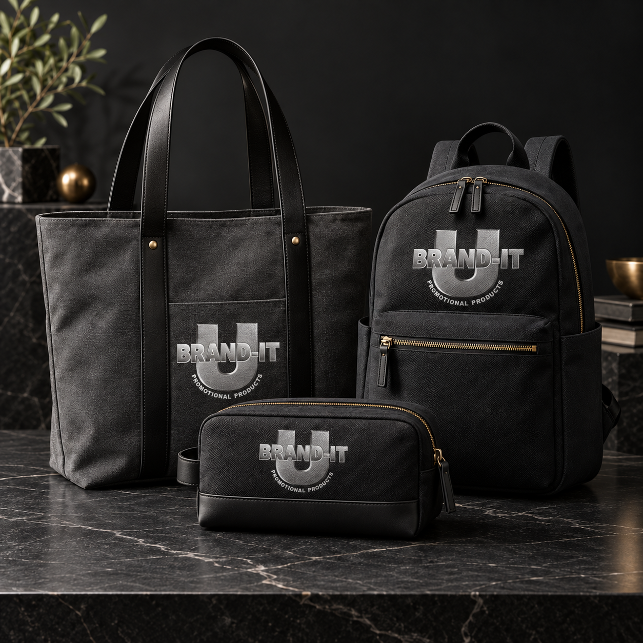 Premium promotional tote, backpack, and travel pouch