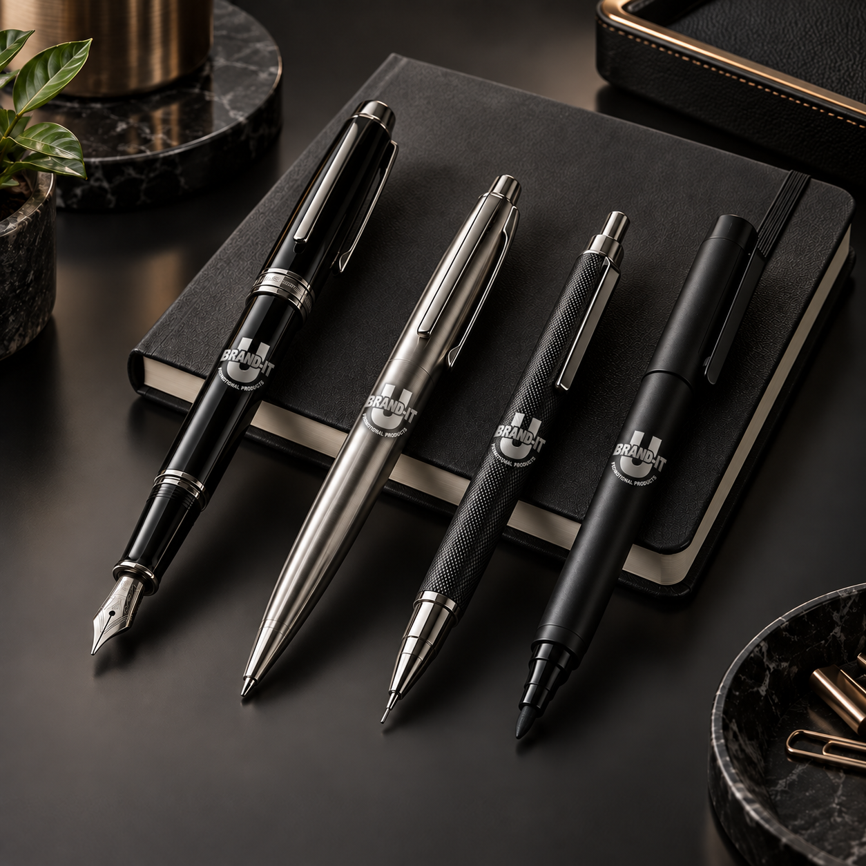 Premium promotional pens, pencil, marker, and notebook