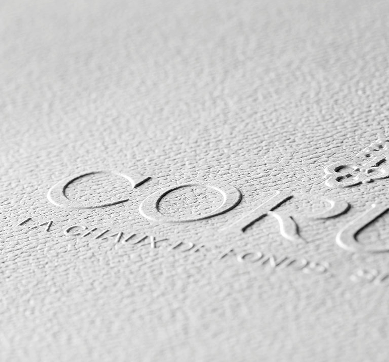 Close-up example of raised embossing on textured material